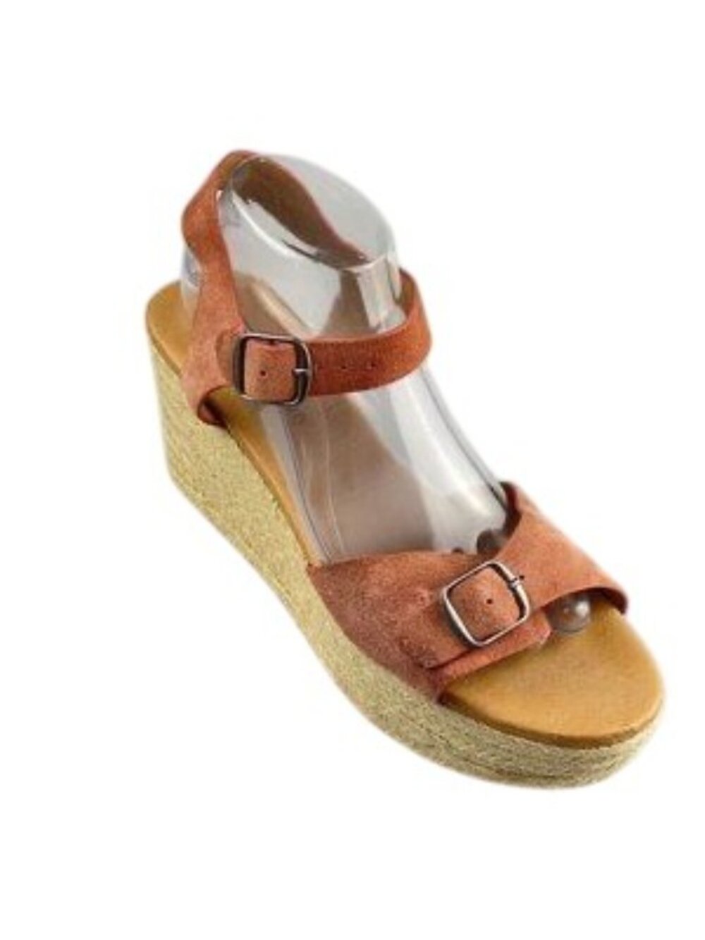 Lucky Brand Leather Upper Wedge Sandals With Adjustable Straps & Buckles Orange - Picture 7 of 11